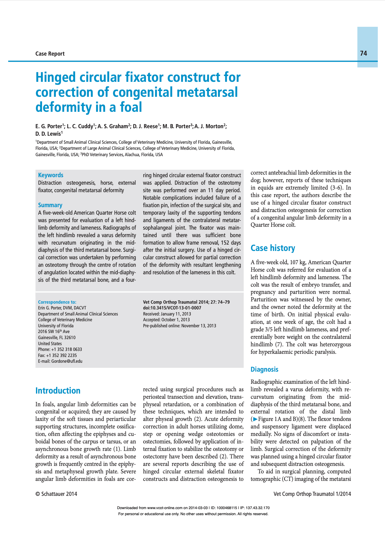 Hinged circular fixator construct for correction of congenital metatarsal deformity in a foal preview Hinged circular fixator construct for correction of congenital metatarsal deformity in a foal preview